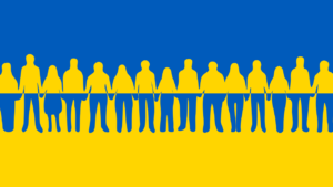 Menschen mit Urkraine Flagge